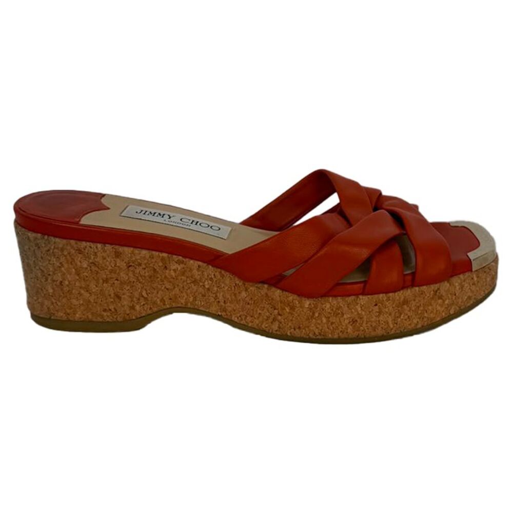 Jimmy Choo Maribou 50 Platform Wedge Slide Sandals in Orange Leather